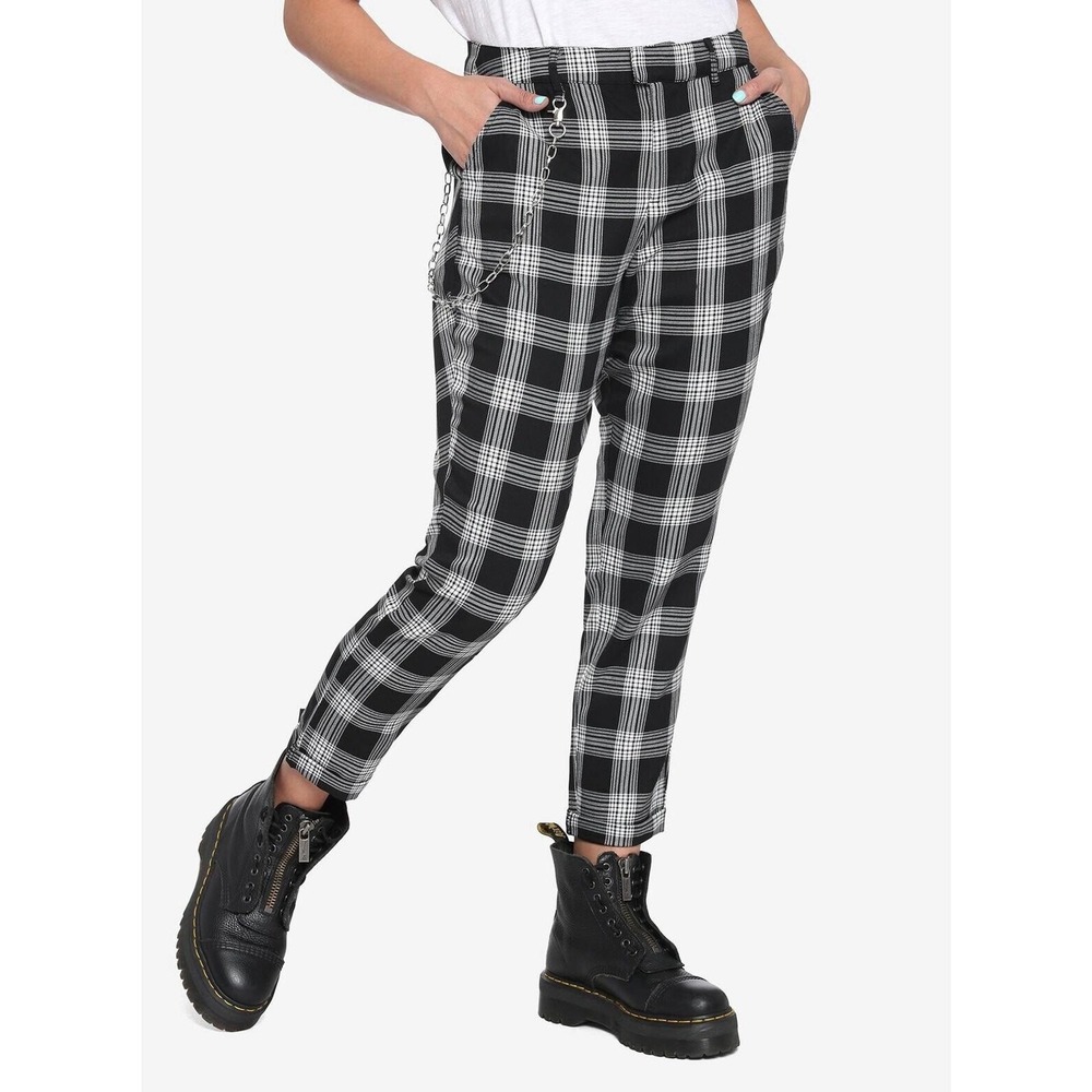 Hot Topic Size S Pants Black White Plaid Checkered Alt Goth Grunge Dark Academia